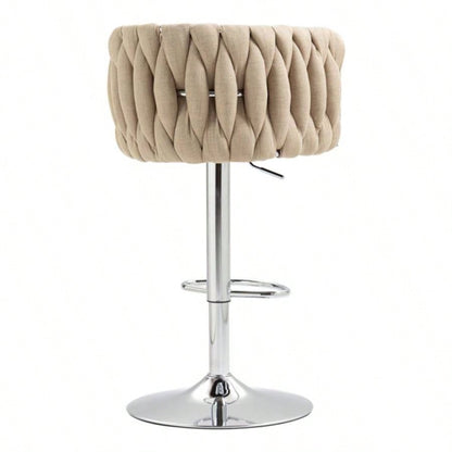 360176; Fabric cover Swivel Bar Stools Set of 2, Adjustable Counter Height Bar Chairs with Woven Back Footrest, Silver chromed Bar Stools Kitchen Island, Cafe, Pub YELLOW