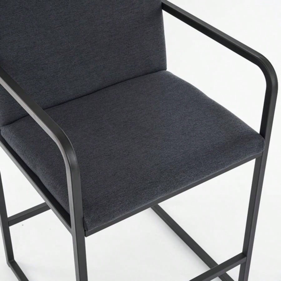Set of 2, Modern Upholstered Counter Height Bar Stool with Armrests, Metal Frame and Padded, Comfortable Dining Chair Kitchen Island, Home Bar or Restaurant - Dark gray