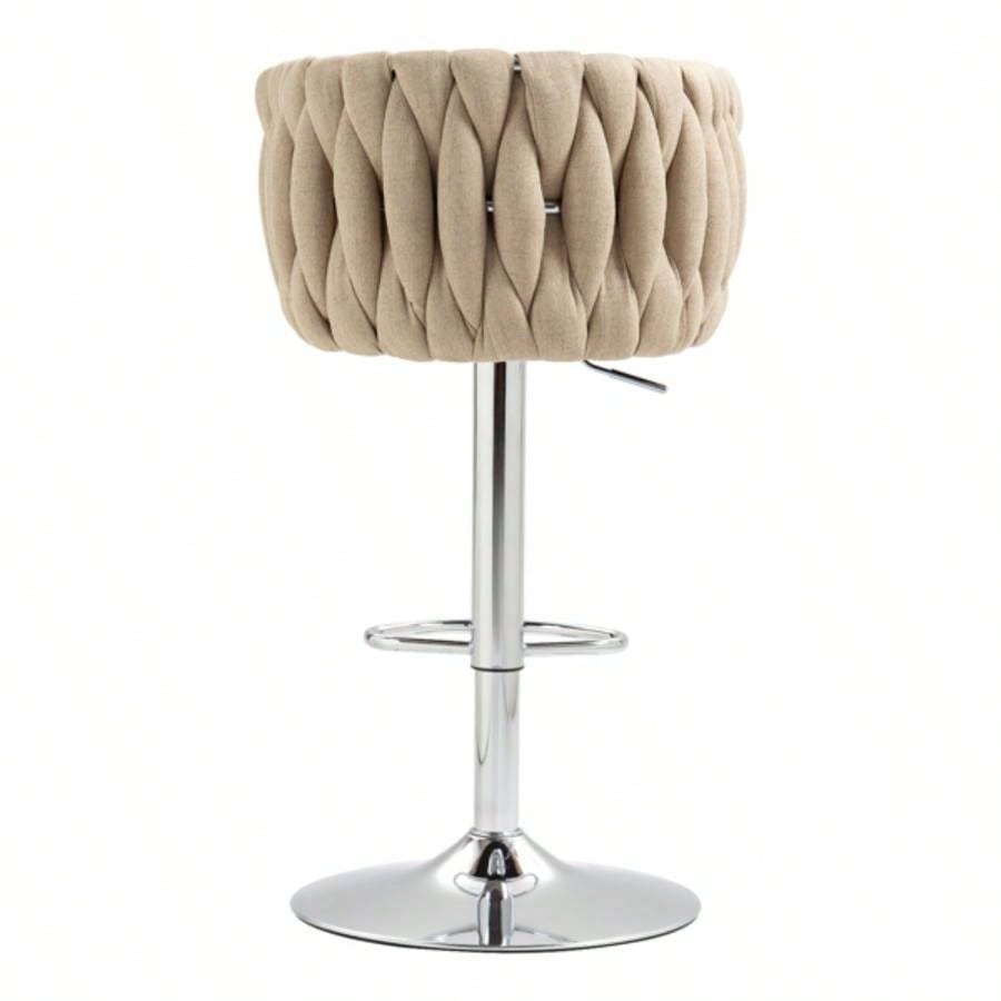 360176; Fabric cover Swivel Bar Stools Set of 2, Adjustable Counter Height Bar Chairs with Woven Back Footrest, Silver chromed Bar Stools Kitchen Island, Cafe, Pub YELLOW