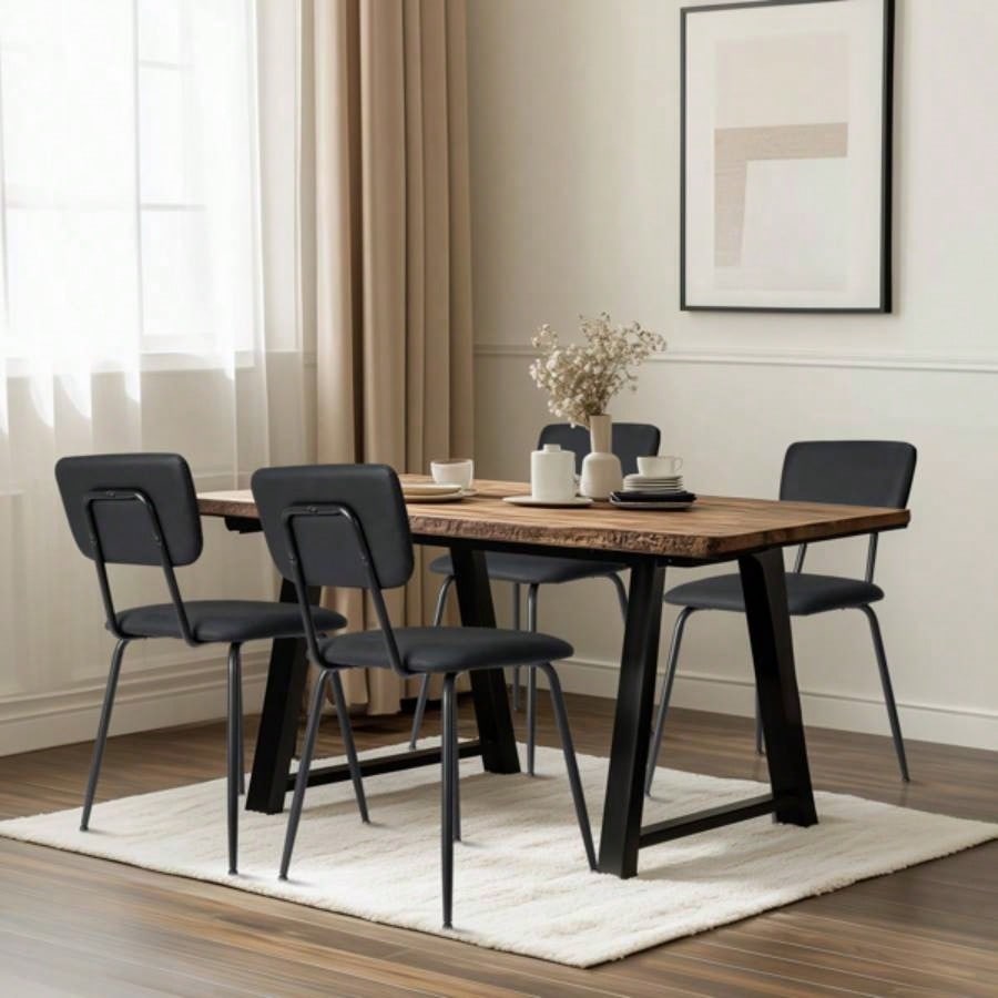 Set of 4 Modern Padded Dining Chairs Kitchen Bar Office Chair, Black
