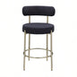 Modern Sherpa Counter Height Stools Set of 2, Uphsoltered 26 Height Barstools with Brushed Brass Metal Round Low Back Kitchen Stools with Footrest Dining Room, Black