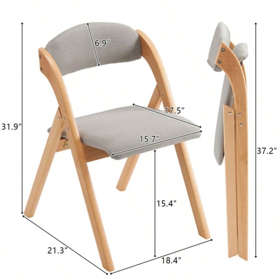 2 Pack Wooden Folding Chairs with Padded and Back, Modern Dining Chairs Chair Guests Living Room Office Wedding Party