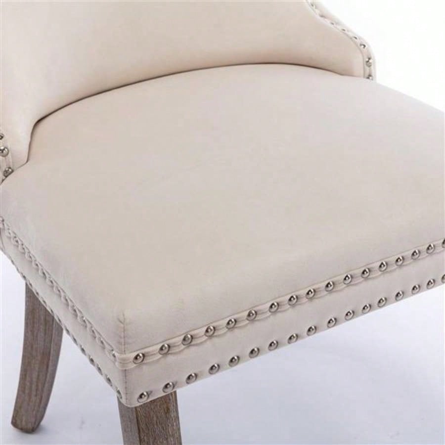 Furniture, Upholstered Wing - Back Dining Chair with Backstitching Nailhead Trim and Solid Wood, Set of 2, Beige