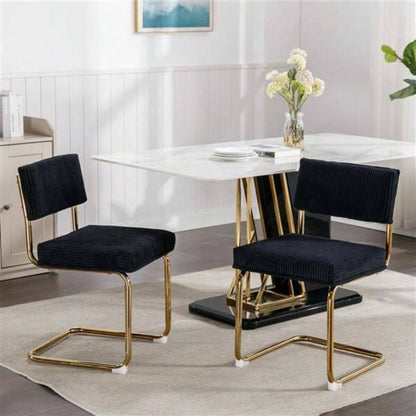 Furniture, Modern Dining Chairs with Corduroy Fabric, Gold Metal Base, Accent Armless Kitchen Chairs with Channel Tufting, Side Chairs, Set of 2, Black