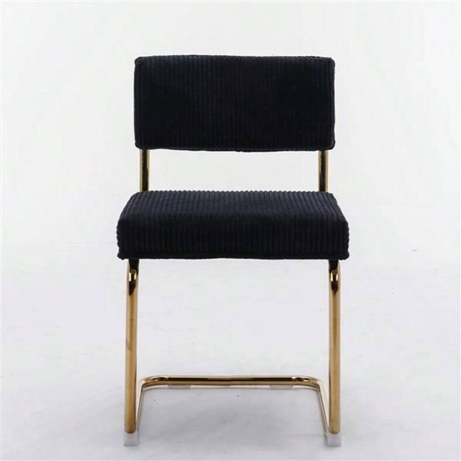 Furniture, Modern Dining Chairs with Corduroy Fabric, Gold Metal Base, Accent Armless Kitchen Chairs with Channel Tufting, Side Chairs, Set of 2, Black