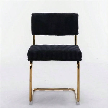 Furniture, Modern Dining Chairs with Corduroy Fabric, Gold Metal Base, Accent Armless Kitchen Chairs with Channel Tufting, Side Chairs, Set of 2, Black