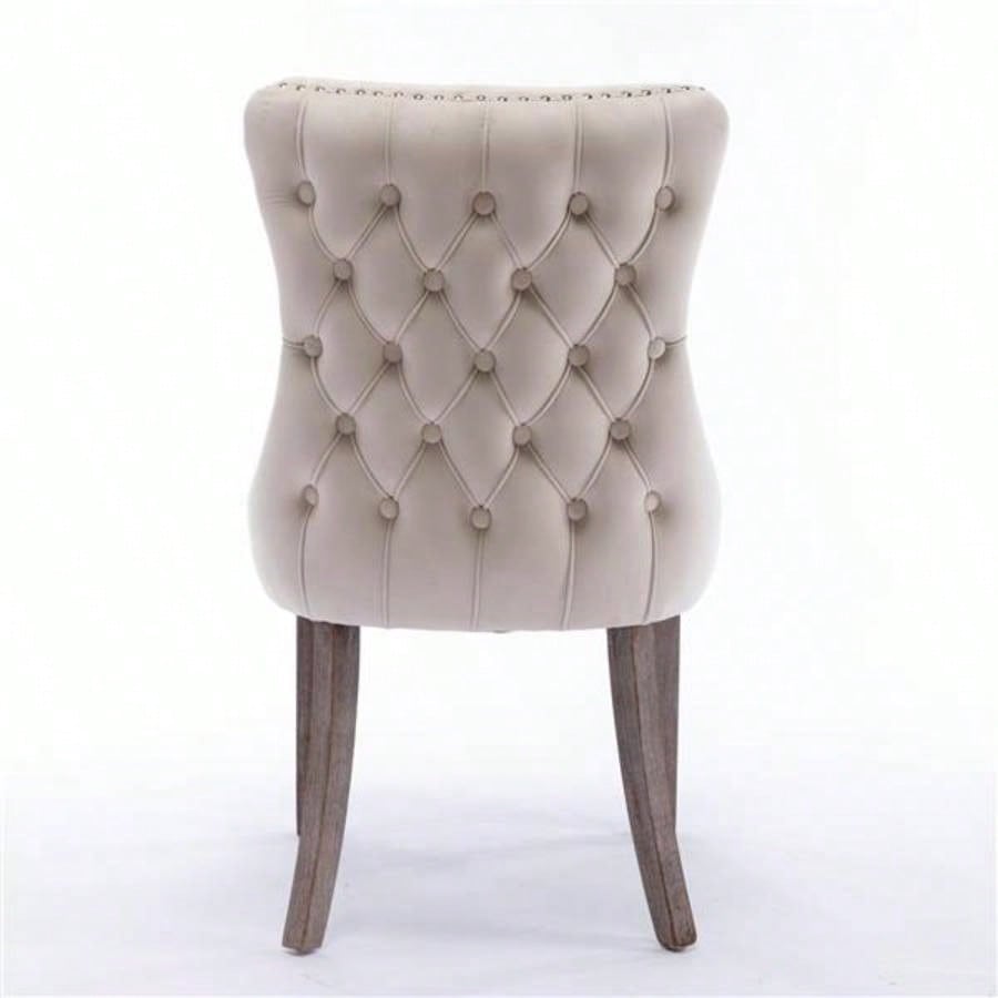 Furniture, Upholstered Wing - Back Dining Chair with Backstitching Nailhead Trim and Solid Wood, Set of 2, Beige