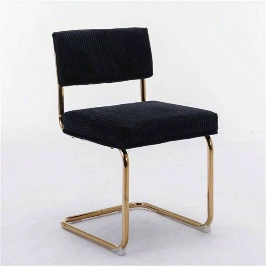 Furniture, Modern Dining Chairs with Corduroy Fabric, Gold Metal Base, Accent Armless Kitchen Chairs with Channel Tufting, Side Chairs, Set of 2, Black
