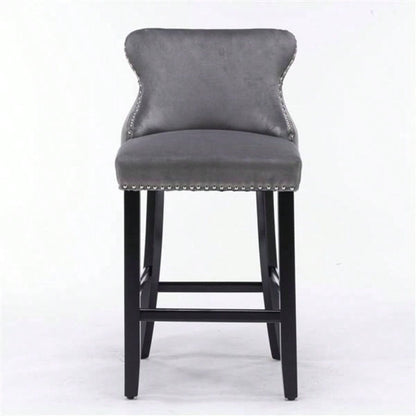 Furniture, Contemporary Velvet Upholstered Wing - Back Barstools with Button Tufted Decoration and Wooden, and Nailhead Trim, Leisure Style Bar Chairs, Bar stools, Set of 2 GraySW1824GY