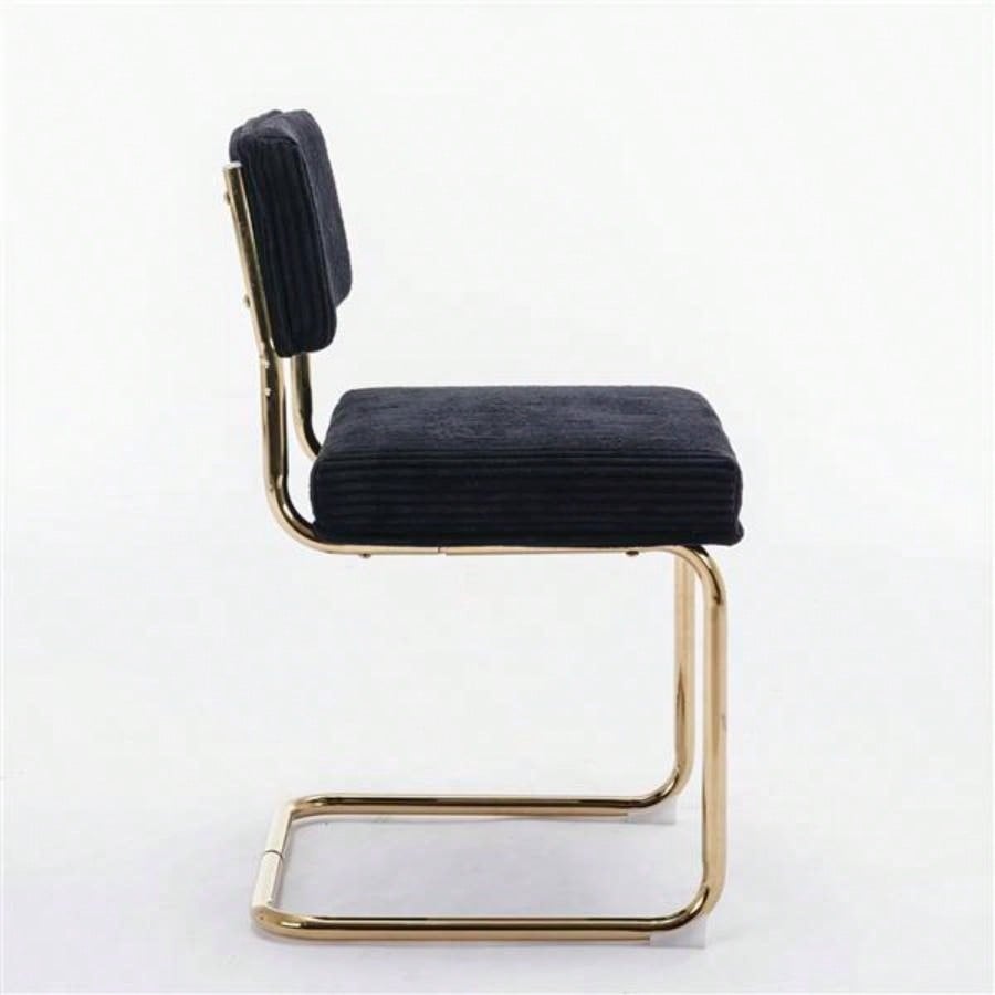 Furniture, Modern Dining Chairs with Corduroy Fabric, Gold Metal Base, Accent Armless Kitchen Chairs with Channel Tufting, Side Chairs, Set of 2, Black
