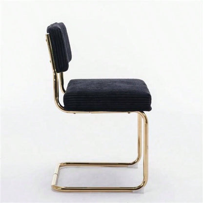 Furniture, Modern Dining Chairs with Corduroy Fabric, Gold Metal Base, Accent Armless Kitchen Chairs with Channel Tufting, Side Chairs, Set of 2, Black
