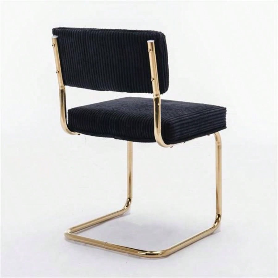 Furniture, Modern Dining Chairs with Corduroy Fabric, Gold Metal Base, Accent Armless Kitchen Chairs with Channel Tufting, Side Chairs, Set of 2, Black