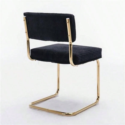 Furniture, Modern Dining Chairs with Corduroy Fabric, Gold Metal Base, Accent Armless Kitchen Chairs with Channel Tufting, Side Chairs, Set of 2, Black