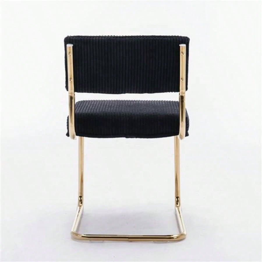 Furniture, Modern Dining Chairs with Corduroy Fabric, Gold Metal Base, Accent Armless Kitchen Chairs with Channel Tufting, Side Chairs, Set of 2, Black
