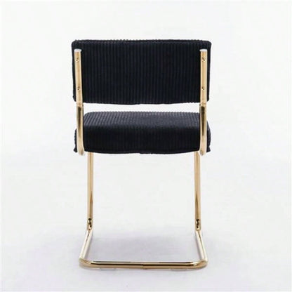 Furniture, Modern Dining Chairs with Corduroy Fabric, Gold Metal Base, Accent Armless Kitchen Chairs with Channel Tufting, Side Chairs, Set of 2, Black