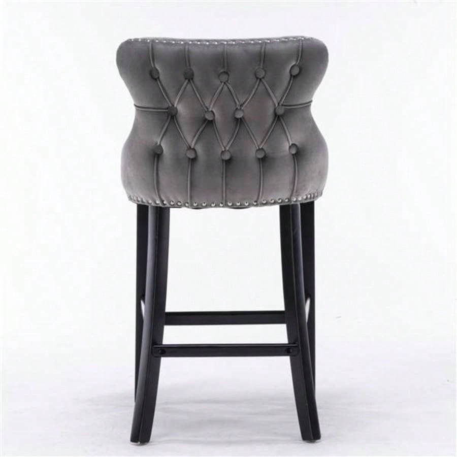 Furniture, Contemporary Velvet Upholstered Wing - Back Barstools with Button Tufted Decoration and Wooden, and Nailhead Trim, Leisure Style Bar Chairs, Bar stools, Set of 2 GraySW1824GY