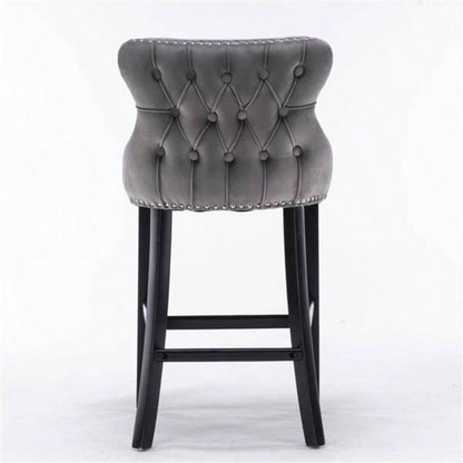 Furniture, Contemporary Velvet Upholstered Wing - Back Barstools with Button Tufted Decoration and Wooden, and Nailhead Trim, Leisure Style Bar Chairs, Bar stools, Set of 2 GraySW1824GY