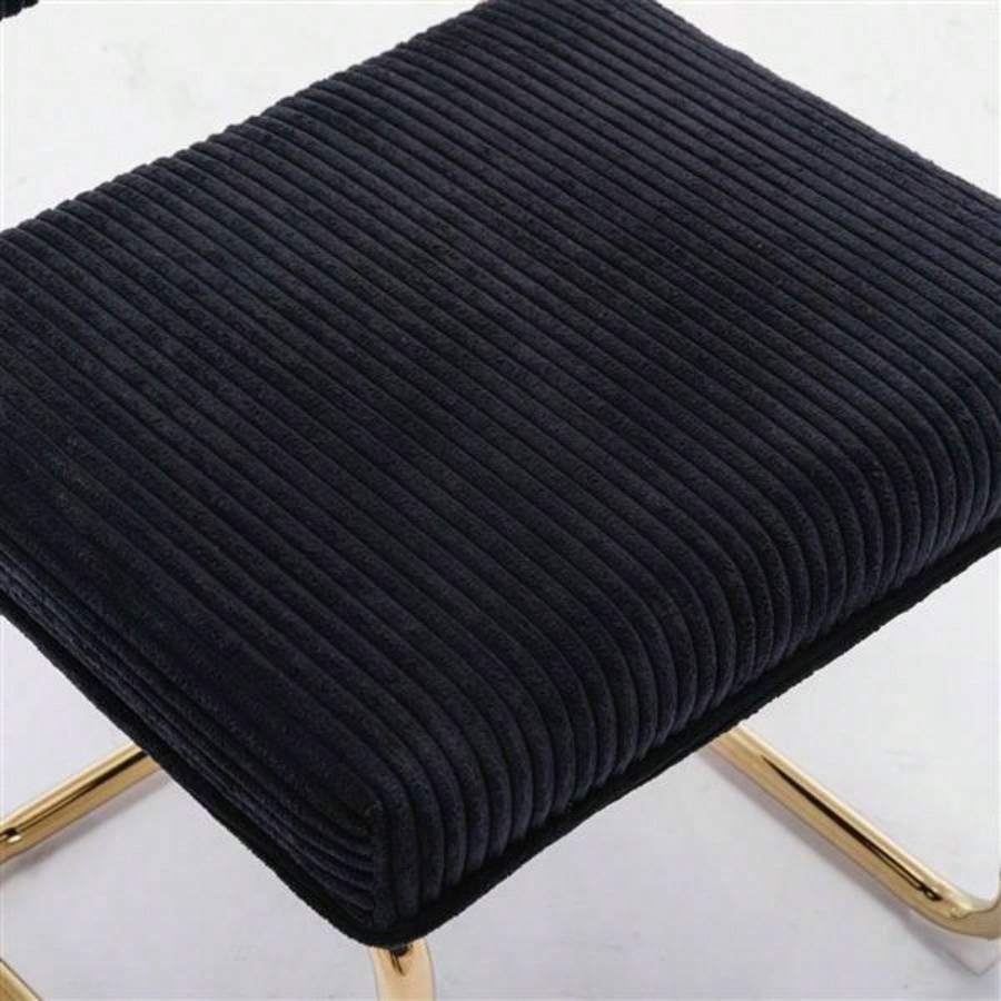 Furniture, Modern Dining Chairs with Corduroy Fabric, Gold Metal Base, Accent Armless Kitchen Chairs with Channel Tufting, Side Chairs, Set of 2, Black
