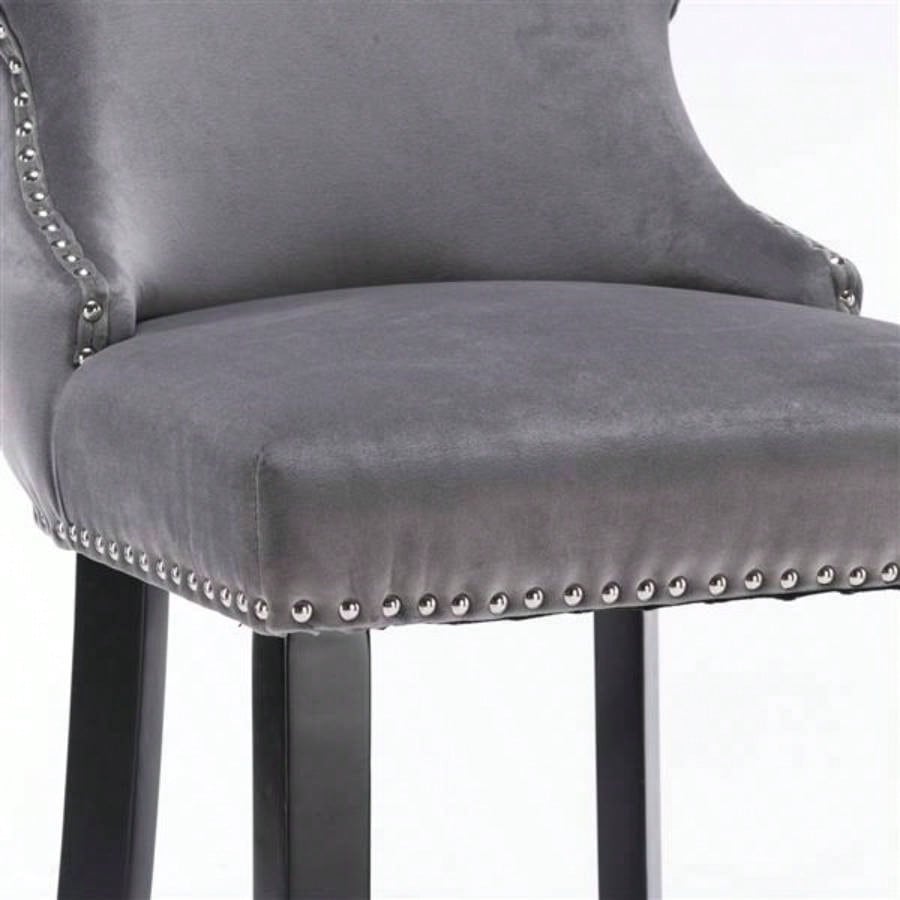 Furniture, Contemporary Velvet Upholstered Wing - Back Barstools with Button Tufted Decoration and Wooden, and Nailhead Trim, Leisure Style Bar Chairs, Bar stools, Set of 2 GraySW1824GY