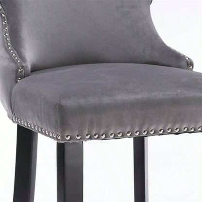 Furniture, Contemporary Velvet Upholstered Wing - Back Barstools with Button Tufted Decoration and Wooden, and Nailhead Trim, Leisure Style Bar Chairs, Bar stools, Set of 2 GraySW1824GY
