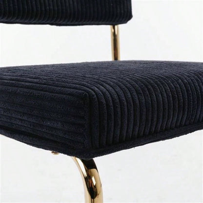 Furniture, Modern Dining Chairs with Corduroy Fabric, Gold Metal Base, Accent Armless Kitchen Chairs with Channel Tufting, Side Chairs, Set of 2, Black