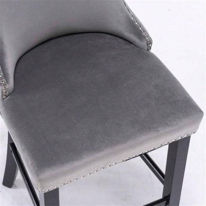 Furniture, Contemporary Velvet Upholstered Wing - Back Barstools with Button Tufted Decoration and Wooden, and Nailhead Trim, Leisure Style Bar Chairs, Bar stools, Set of 2 GraySW1824GY