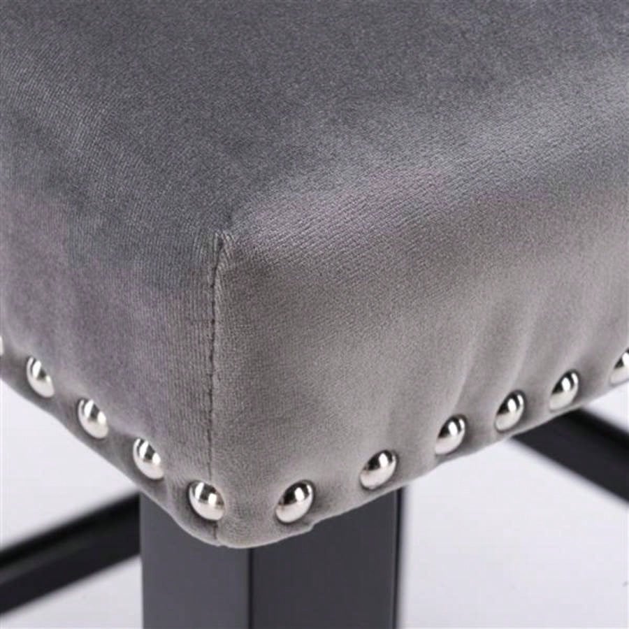 Furniture, Contemporary Velvet Upholstered Wing - Back Barstools with Button Tufted Decoration and Wooden, and Nailhead Trim, Leisure Style Bar Chairs, Bar stools, Set of 2 GraySW1824GY