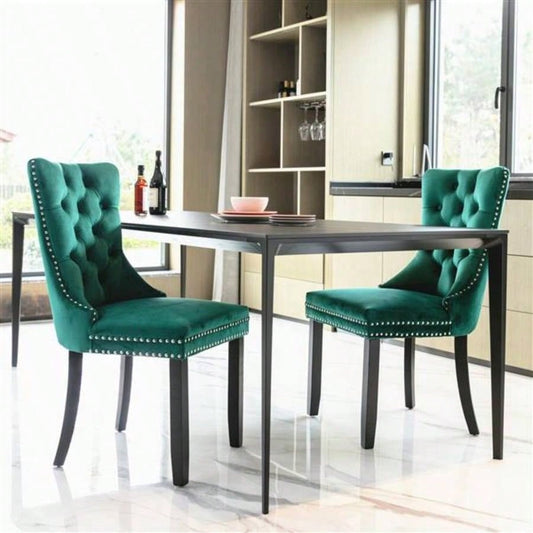 Modern, High - end Tufted Solid Wood Contemporary Velvet Upholstered Dining Chair with Wood Nailhead Trim 2 - Pcs Set, Green