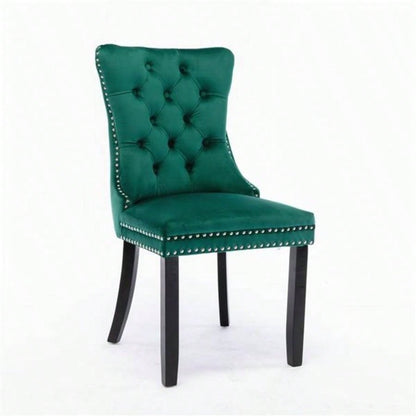Modern, High - end Tufted Solid Wood Contemporary Velvet Upholstered Dining Chair with Wood Nailhead Trim 2 - Pcs Set, Green