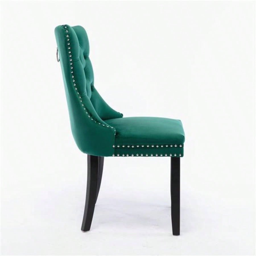 Modern, High - end Tufted Solid Wood Contemporary Velvet Upholstered Dining Chair with Wood Nailhead Trim 2 - Pcs Set, Green