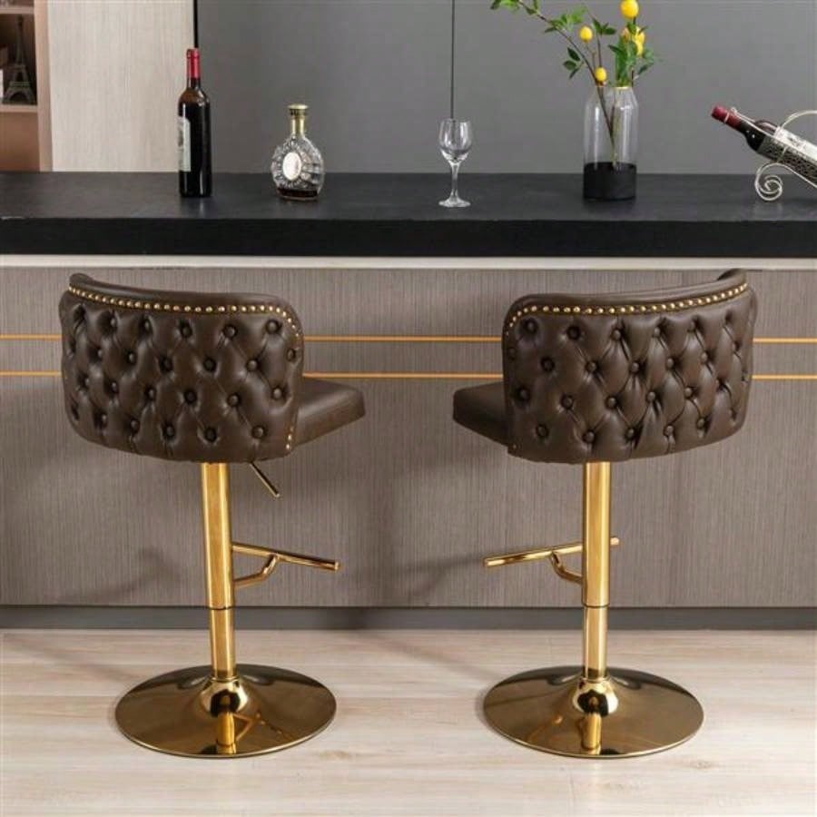 Furniture, Swivel Barstools Adjusatble Height, Modern PU Upholstered Bar Stools with whole Back Tufted, Home Pub and Kitchen IslandBrown, Set of 2