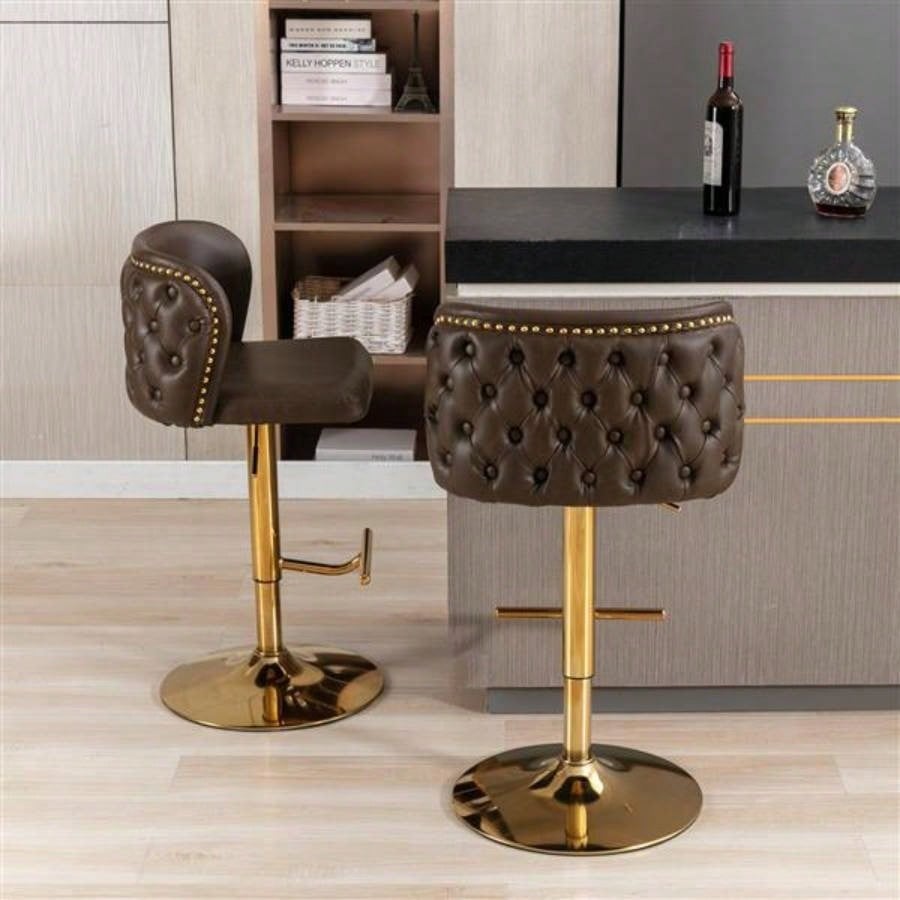 Furniture, Swivel Barstools Adjusatble Height, Modern PU Upholstered Bar Stools with whole Back Tufted, Home Pub and Kitchen IslandBrown, Set of 2