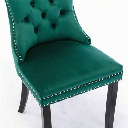 Modern, High - end Tufted Solid Wood Contemporary Velvet Upholstered Dining Chair with Wood Nailhead Trim 2 - Pcs Set, Green