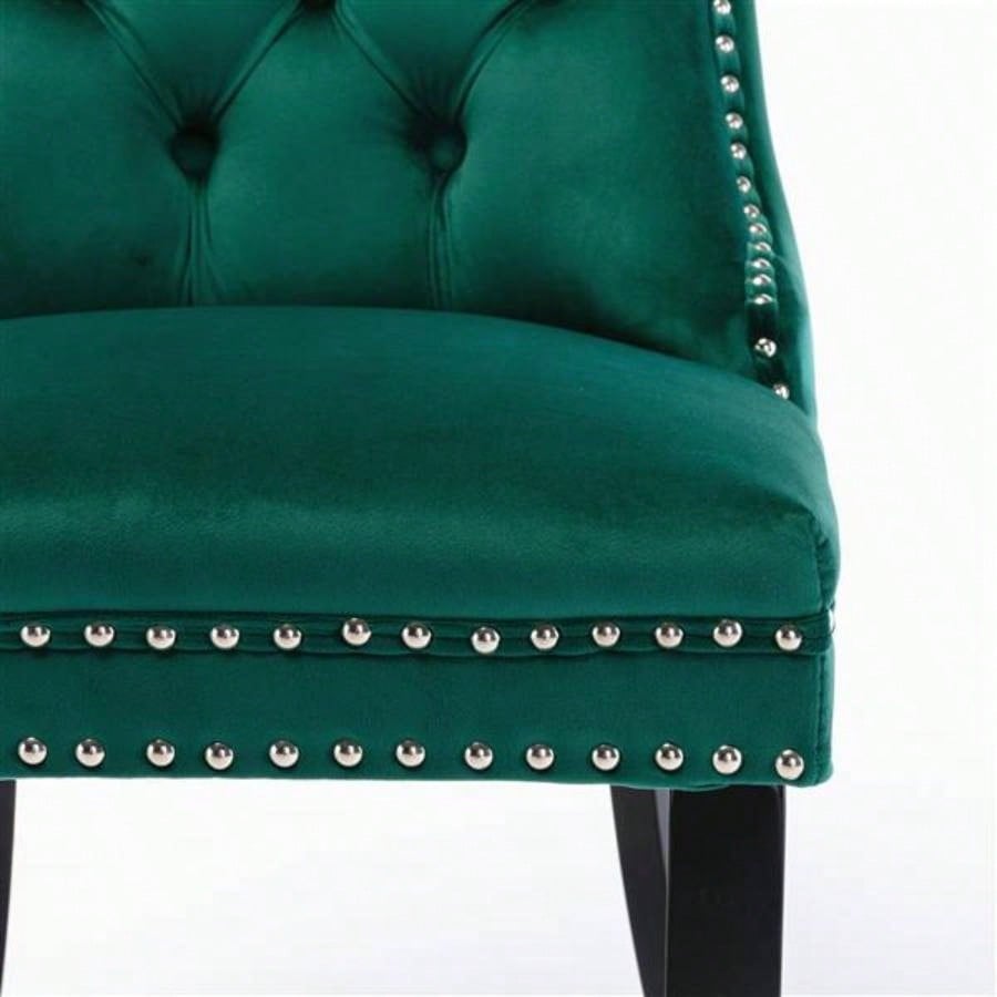 Modern, High - end Tufted Solid Wood Contemporary Velvet Upholstered Dining Chair with Wood Nailhead Trim 2 - Pcs Set, Green