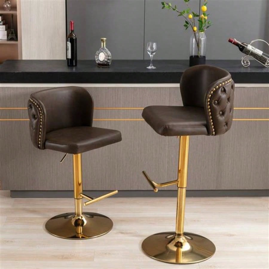 Furniture, Swivel Barstools Adjusatble Height, Modern PU Upholstered Bar Stools with whole Back Tufted, Home Pub and Kitchen IslandBrown, Set of 2