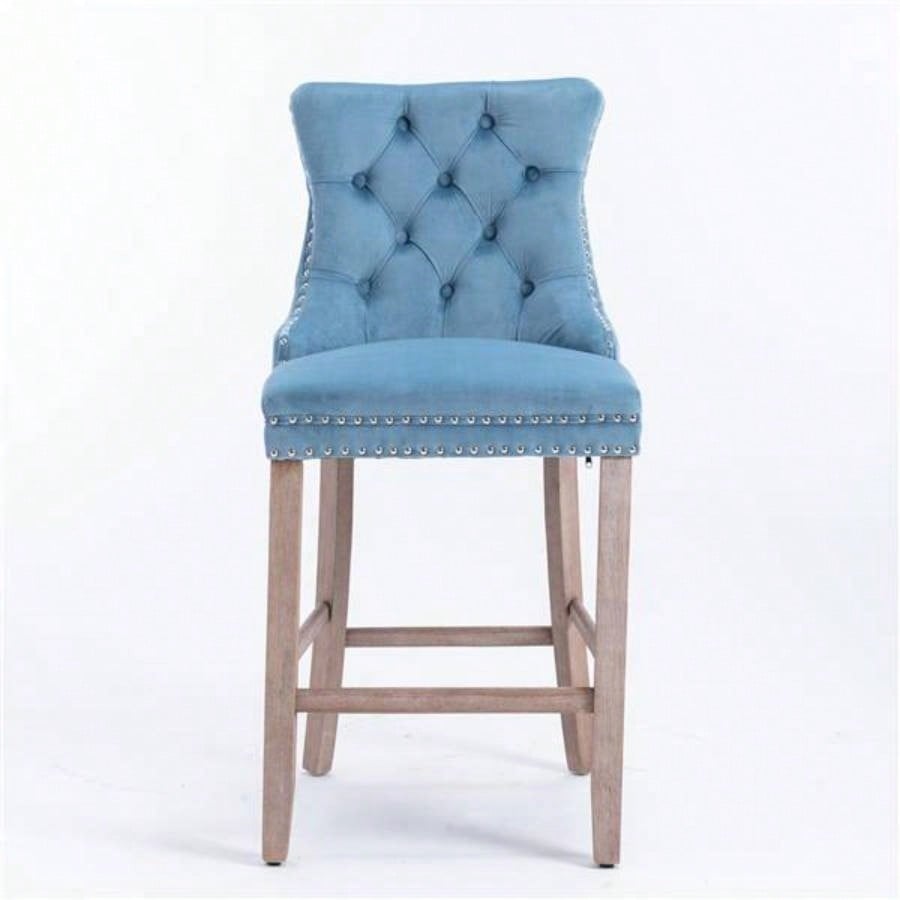 Contemporary Velvet Upholstered Barstools with Button Tufted Decoration and Wooden, and Nailhead Trim, Leisure Style Bar Chairs, Bar stools, Set of 2 Light BlueSW2002LB
