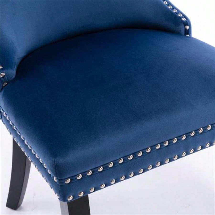 Furniture, Upholstered Wing - Back Dining Chair with Backstitching Nailhead Trim and Solid Wood, Set of 2, Blue