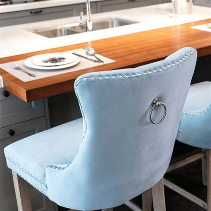 Contemporary Velvet Upholstered Barstools with Button Tufted Decoration and Wooden, and Nailhead Trim, Leisure Style Bar Chairs, Bar stools, Set of 2 Light BlueSW2002LB