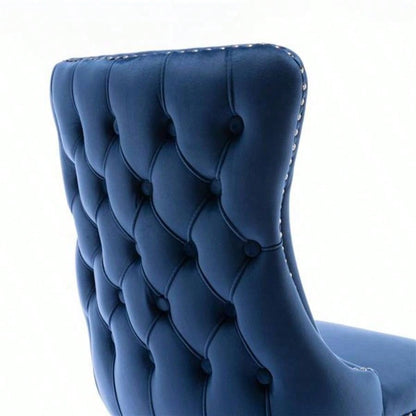 Furniture, Upholstered Wing - Back Dining Chair with Backstitching Nailhead Trim and Solid Wood, Set of 2, Blue
