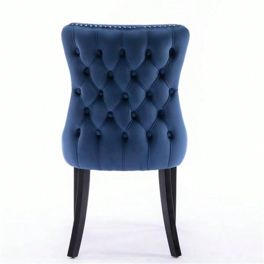 Furniture, Upholstered Wing - Back Dining Chair with Backstitching Nailhead Trim and Solid Wood, Set of 2, Blue