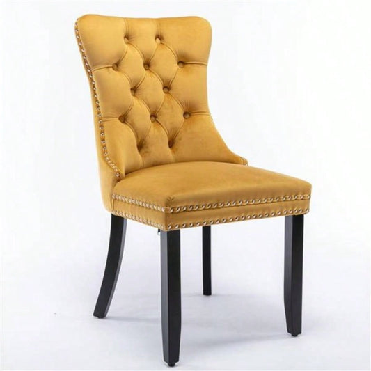 Modern, High - end Tufted Solid Wood Contemporary Velvet Upholstered Dining Chair with Wood Nailhead Trim 2 - Pcs Set, Gloden, SW2001GL