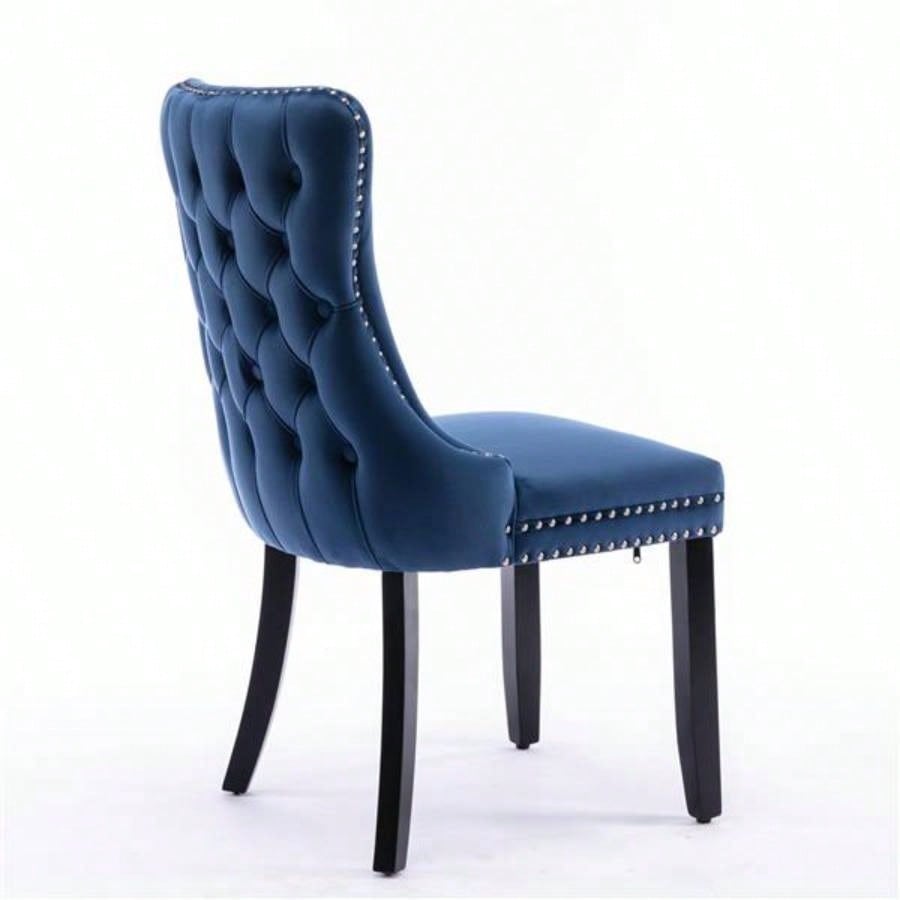 Furniture, Upholstered Wing - Back Dining Chair with Backstitching Nailhead Trim and Solid Wood, Set of 2, Blue