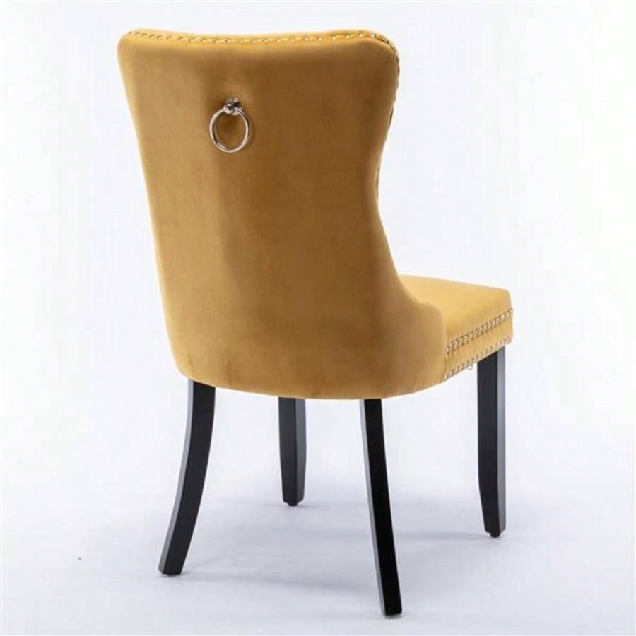 Modern, High - end Tufted Solid Wood Contemporary Velvet Upholstered Dining Chair with Wood Nailhead Trim 2 - Pcs Set, Gloden, SW2001GL