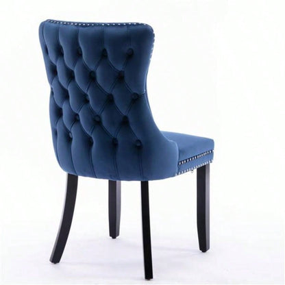 Furniture, Upholstered Wing - Back Dining Chair with Backstitching Nailhead Trim and Solid Wood, Set of 2, Blue