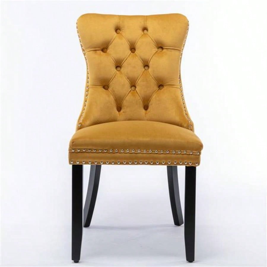 Modern, High - end Tufted Solid Wood Contemporary Velvet Upholstered Dining Chair with Wood Nailhead Trim 2 - Pcs Set, Gloden, SW2001GL