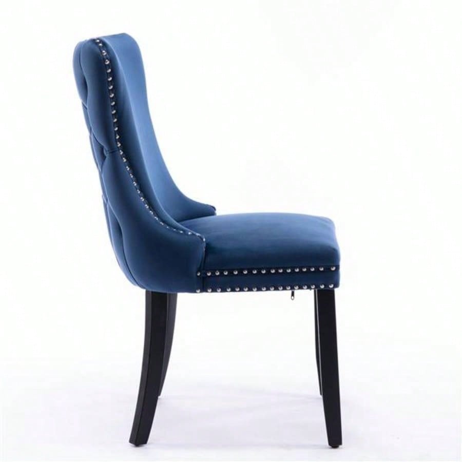 Furniture, Upholstered Wing - Back Dining Chair with Backstitching Nailhead Trim and Solid Wood, Set of 2, Blue