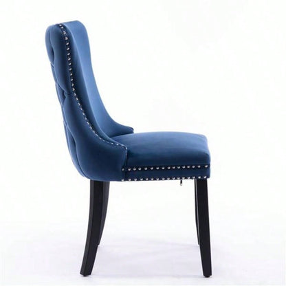 Furniture, Upholstered Wing - Back Dining Chair with Backstitching Nailhead Trim and Solid Wood, Set of 2, Blue