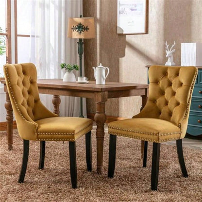 Modern, High - end Tufted Solid Wood Contemporary Velvet Upholstered Dining Chair with Wood Nailhead Trim 2 - Pcs Set, Gloden, SW2001GL