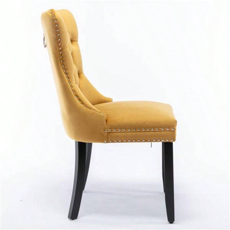 Modern, High - end Tufted Solid Wood Contemporary Velvet Upholstered Dining Chair with Wood Nailhead Trim 2 - Pcs Set, Gloden, SW2001GL