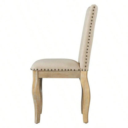 Set of 4 Dining chairs Wood Upholstered Fabirc Dining Room Chairs with Nailhead Natural Wood Wash